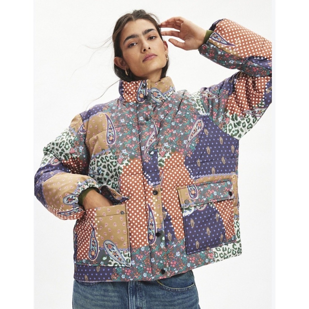 BDG Urban Outfitters OLA Patchwork Puffer Jacket Paisley Leopard Print Multi S/M